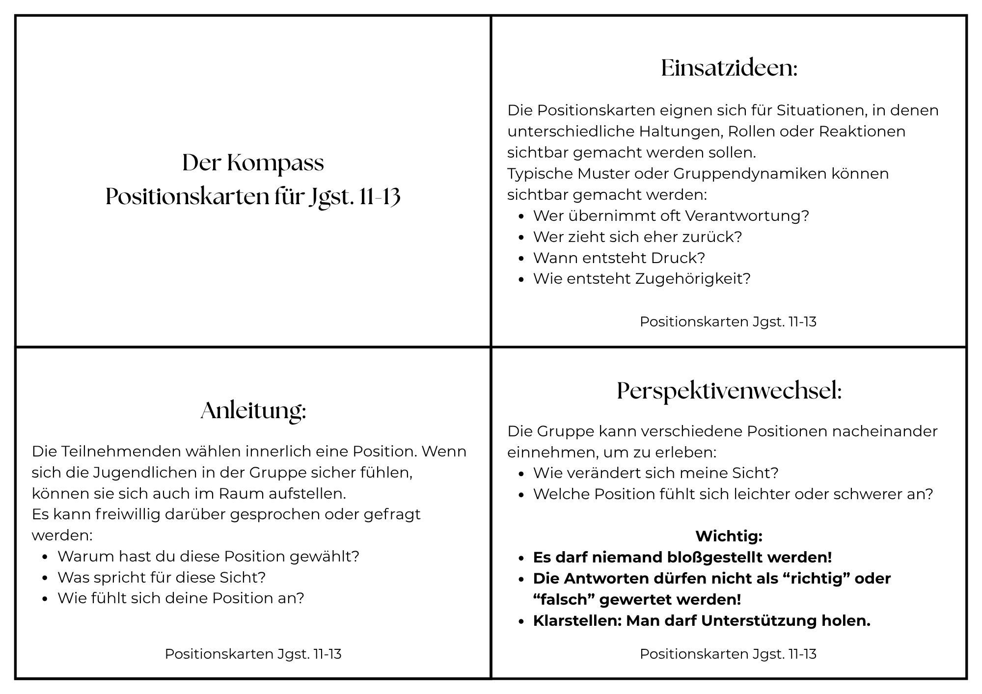 Positionskarten für die Oberstufe – Bild 2